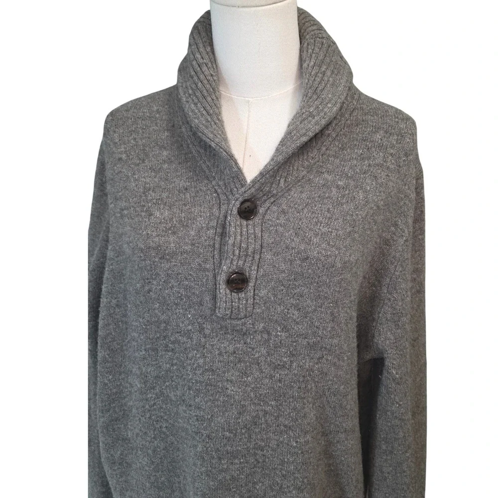 J Crew Mens Shawl Collar Sweater 100%‎ Lambs Wool Button Neck Gray Size M